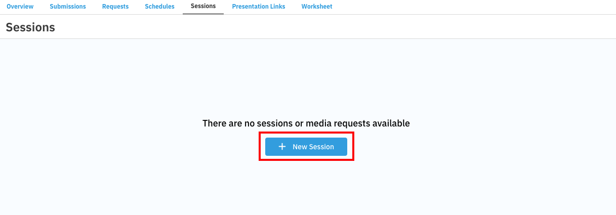 Screen showing the Sessions tab and the New Session button