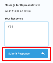 A screenshot of a web form, with 'Yes' typed into the 'Your Response' text box, and a red box highlighting the 'Submit Response' button.