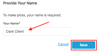 Dialog box for client to type their name and click save.