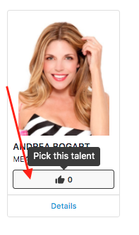 Talent photo in a package with the 'thumbs up icon' highlighted.